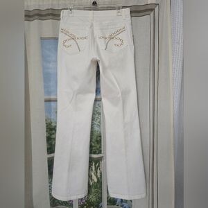 Not Your Daughters Jeans White Chain Embroidered High-Rise Wide Leg Pants 6